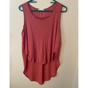 Lush Womens Terracotta Brick Red High Low Sleeveless Tank Top Sz M  Flowy Sheer